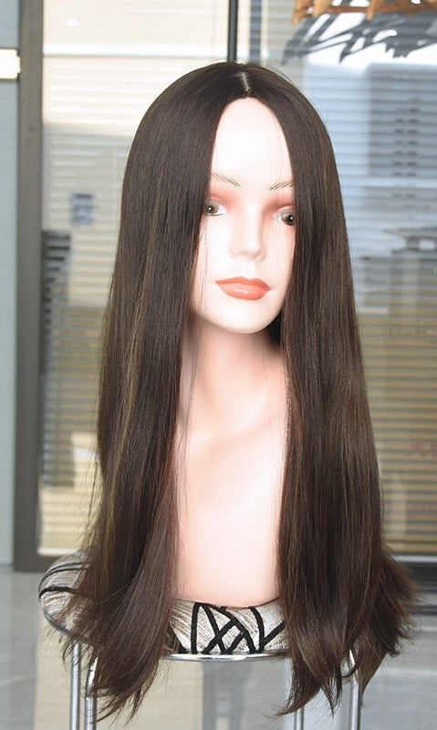 Stock European Brown Blend with HL Straight Slight Layer Silk Top Jewish Wigs