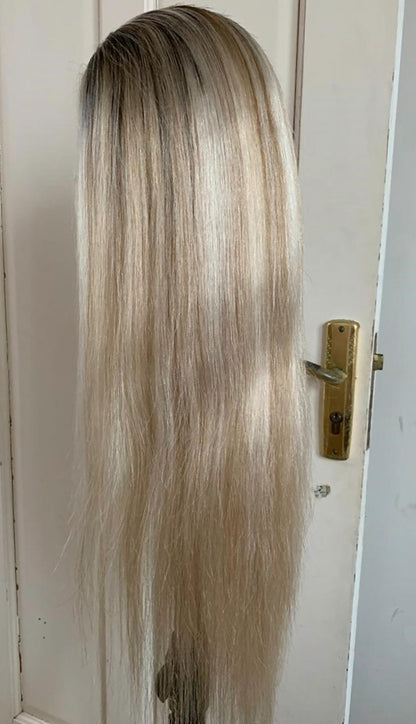 Benutzerdefinierte Full Lace European #9 Roots/T9/60 Highlights Glattes Echthaar Perücke 22-26" 180% Dichte