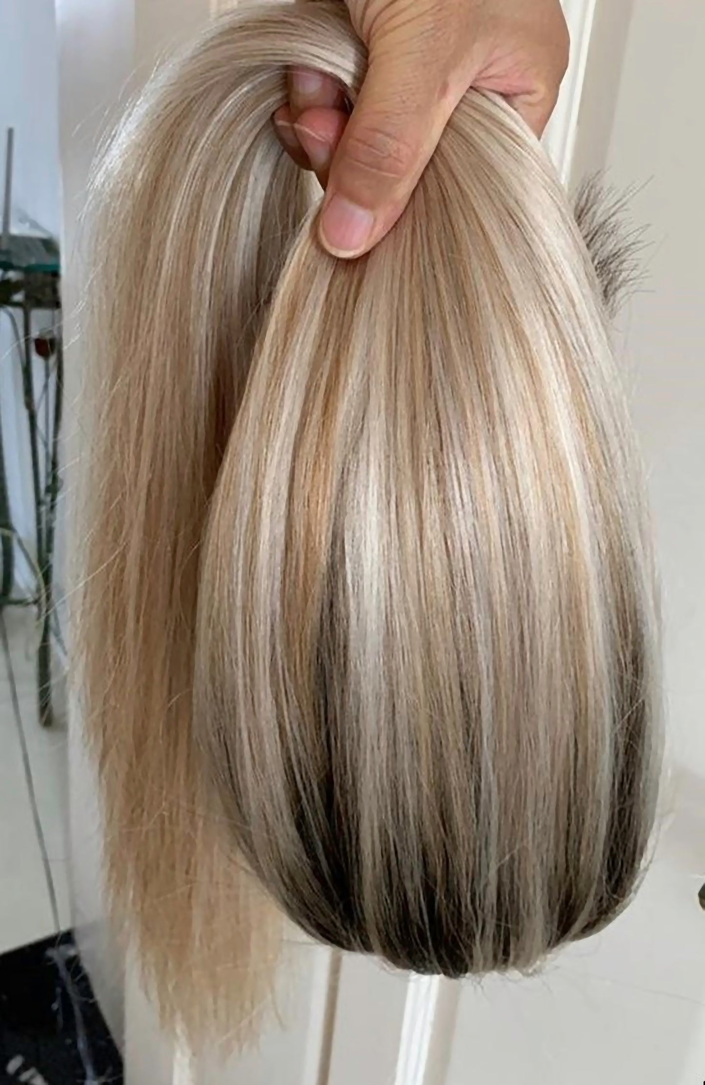 Custom Full Lace European Platinum Balayage Straight Human Hair Wig