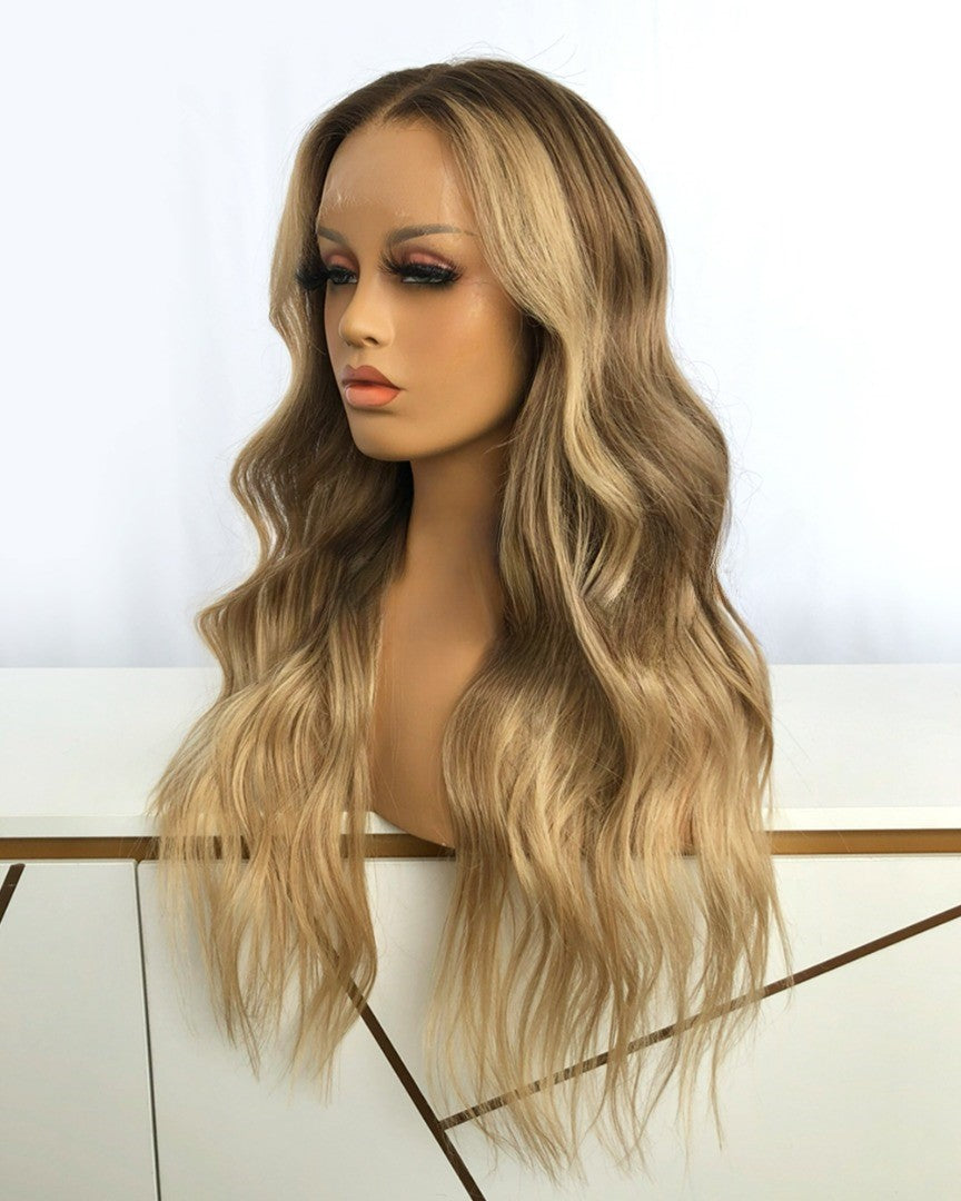 Lace Front Brazilian Blonde Ombre with Brown Tones Wavy Human Hair Wigs