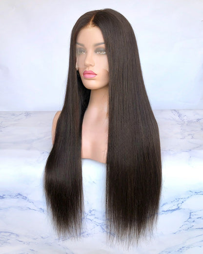 Lace Front Brazilian Dark Brown Straight Human Hair Wigs