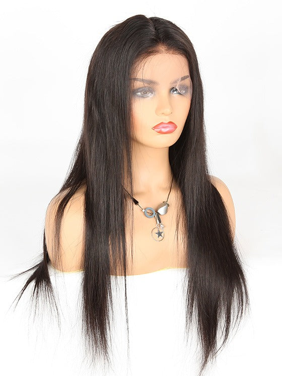 Stock Lace Front Indian Remy Natural Color Straight Human Hair Wigs