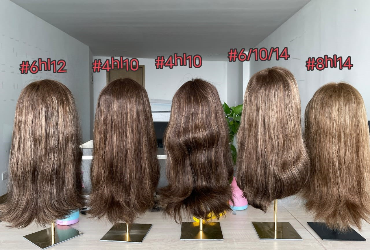 Stock Lace Top European Brown Blend with HL Straight Layered Jewish Wigs