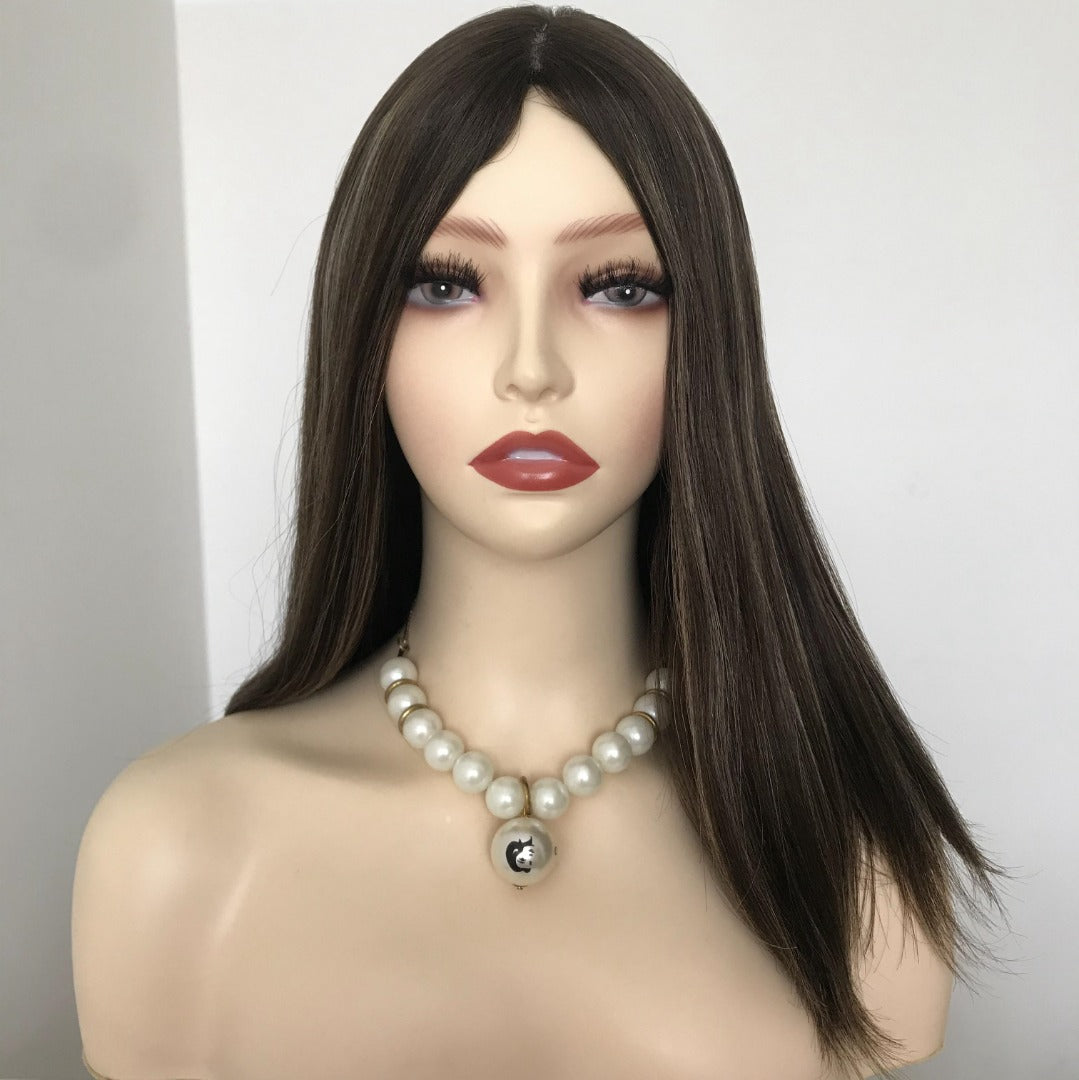 Stock European Brown with HL Straight No Layer Human Hair Silk Top Jewish Wigs