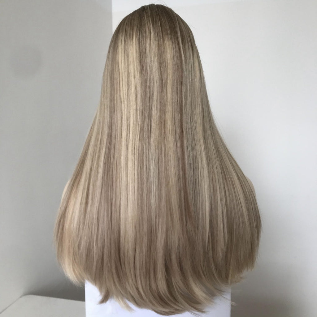 Stock Lace Top European Blonde Ombe with Ash HL Straight Layer Jewish Wig