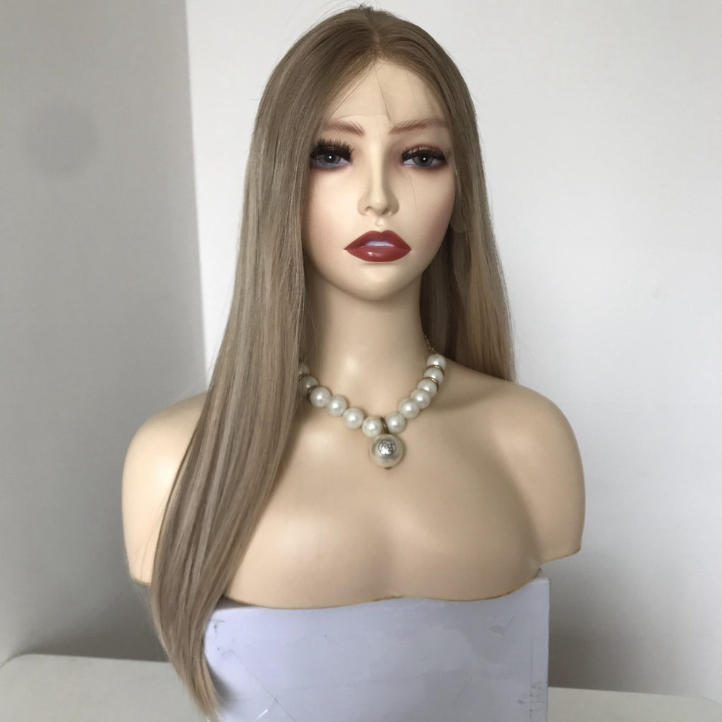 Stock Lace Top European Blonde Ombe with Ash HL Straight Layer Jewish Wig