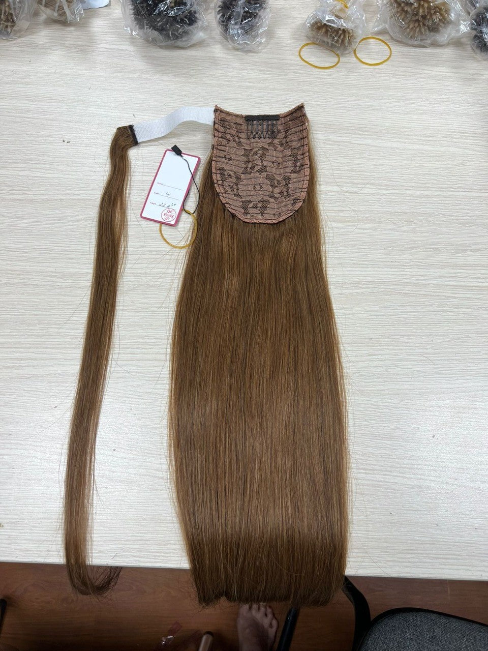 Custom European Double Drawn Wefted Ponytail Human Hair Pieces 100 and 120 grams