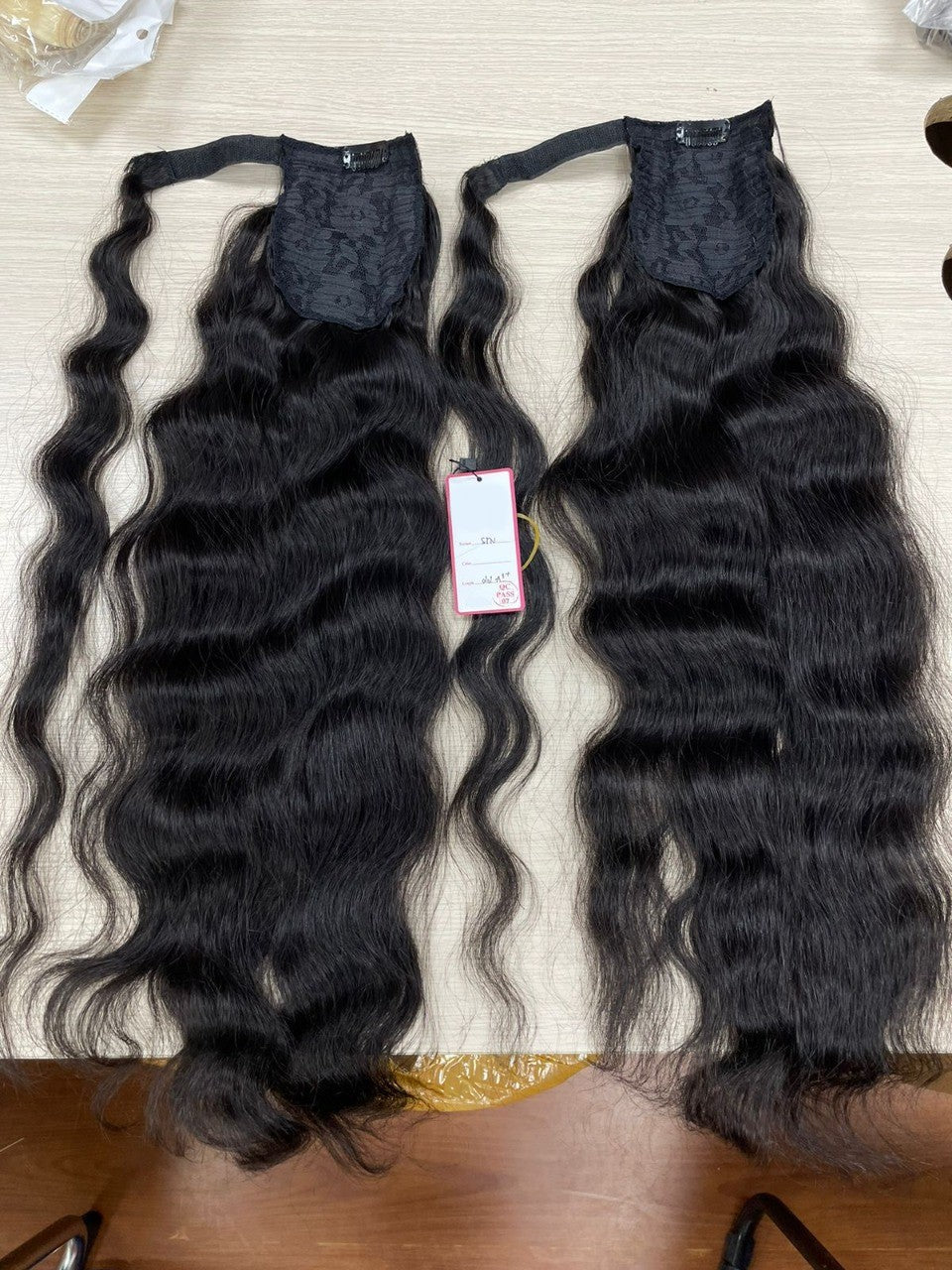 Custom European Double Drawn Wefted Ponytail Human Hair Pieces 100 and 120 grams