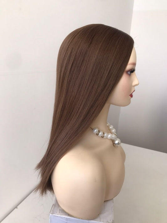 Stock European Noa # Color Natural Straight Double Drawn Human Hair Topper 16" with Silk Top 130% Density