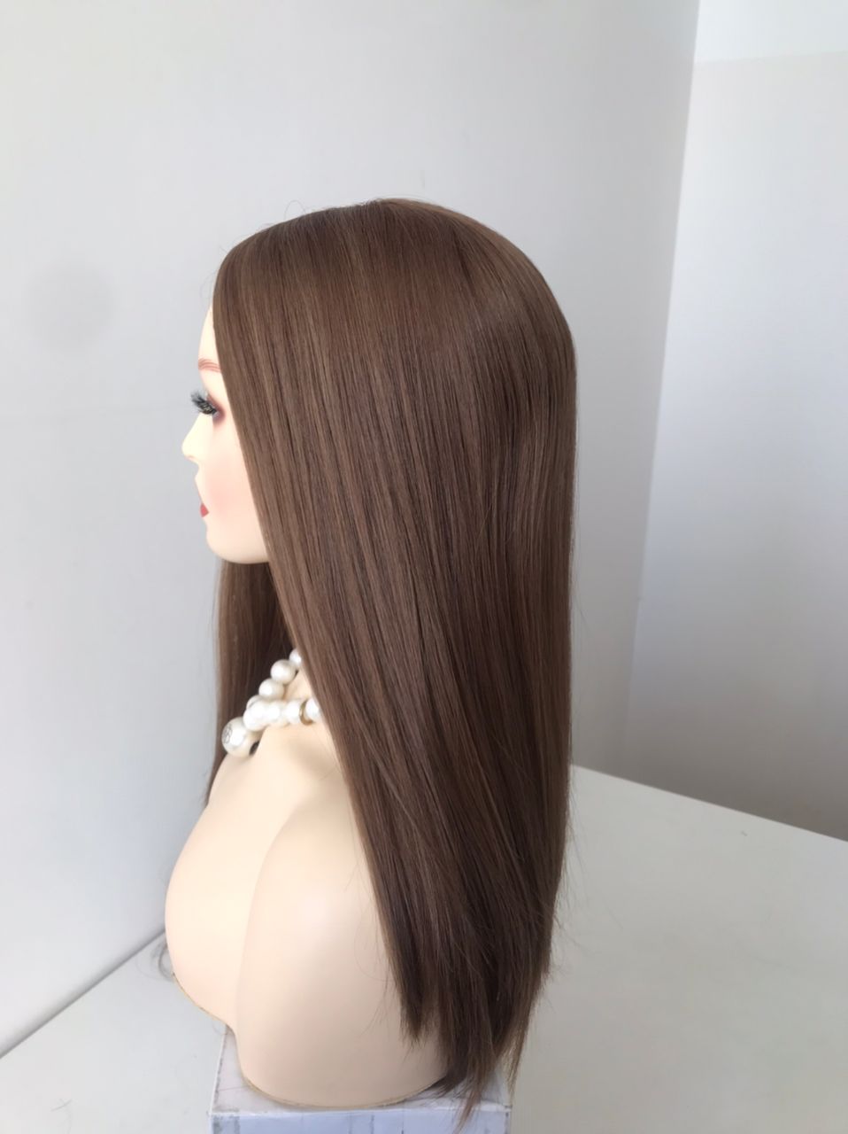 Stock European Noa # Color Natural Straight Double Drawn Human Hair Topper 16" with Silk Top 130% Density