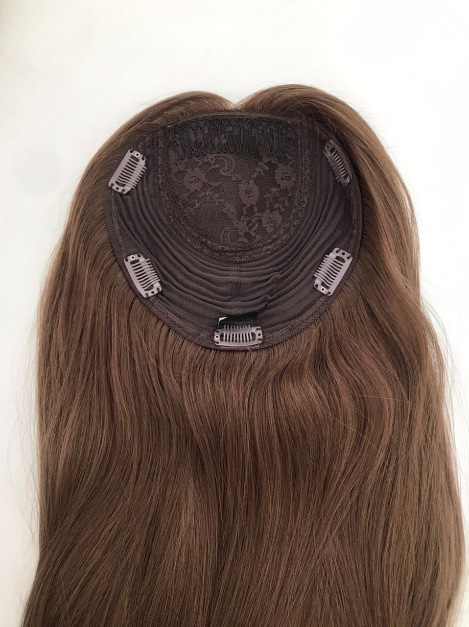 Stock European Brown with Highlights Natural Straight Big Layer Human Hair Topper