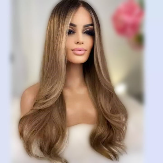 Stock Lace Front European Honey Brown Ombre with HL Natural Straight Wigs