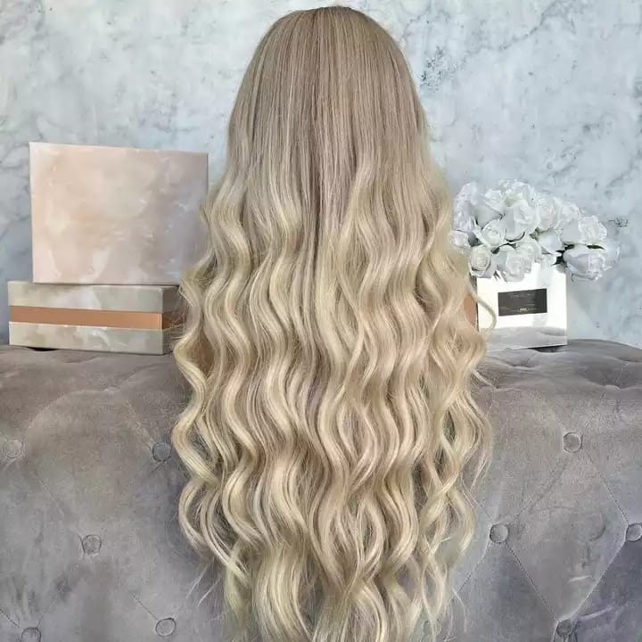 Lager full blonder Indian Remy #1B/27 Lys Yaki menneskehår parykk 16" 130%