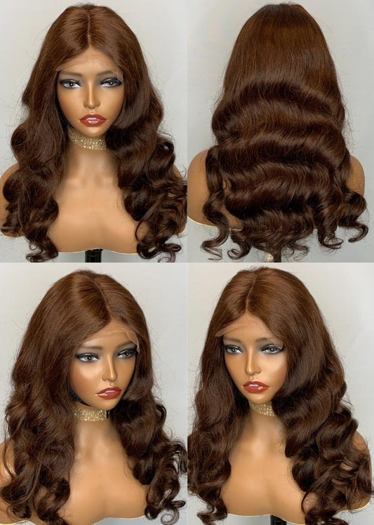 Stock 5 inch Lace Closure Brazilian Brown Loose Wave Human Hair Wigs