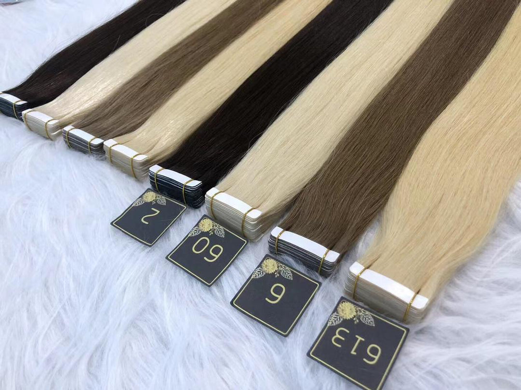 Custom Premium European Light Color Double Drawn Tape-In Human Hair Extensions