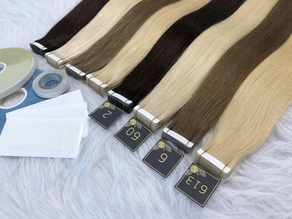 Custom Premium European Dark Color Double Drawn Tape-In Human Hair Extensions