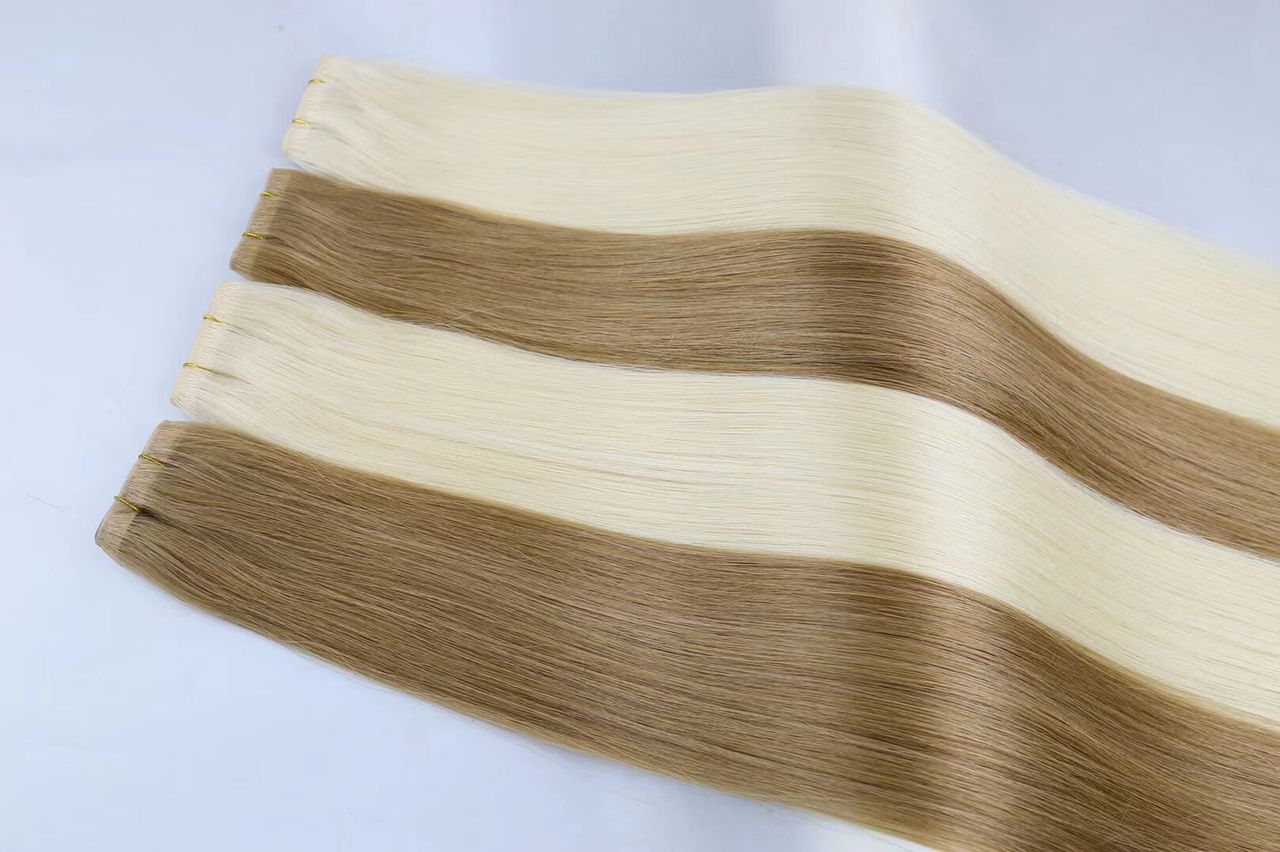 Custom European Double Drawn Invisible Skin Wefts Human Hair Extensions with PU