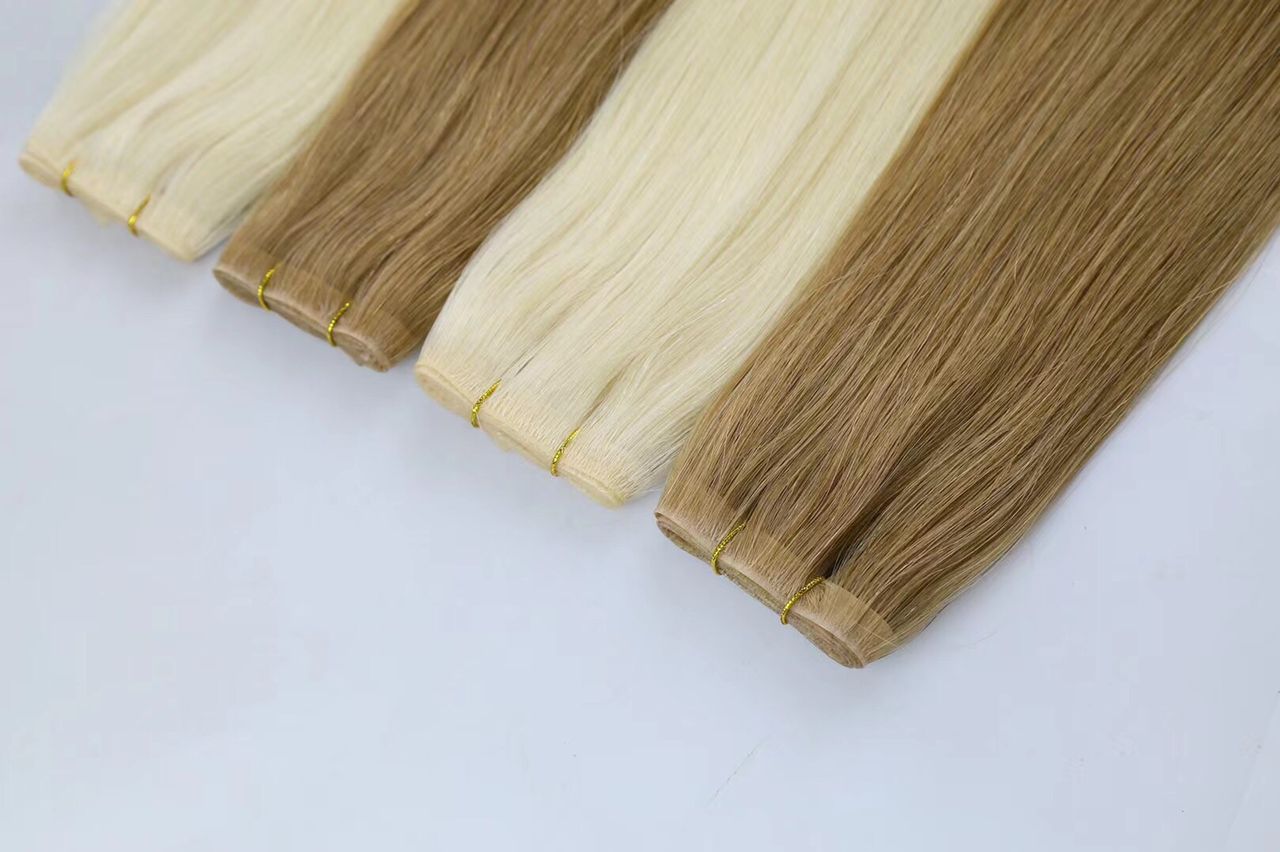 Custom European Double Drawn Invisible Skin Wefts Human Hair Extensions with PU
