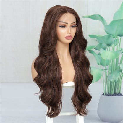 T-Part Lace Front Synthetic Brown Heat Resistant Wavy Wig