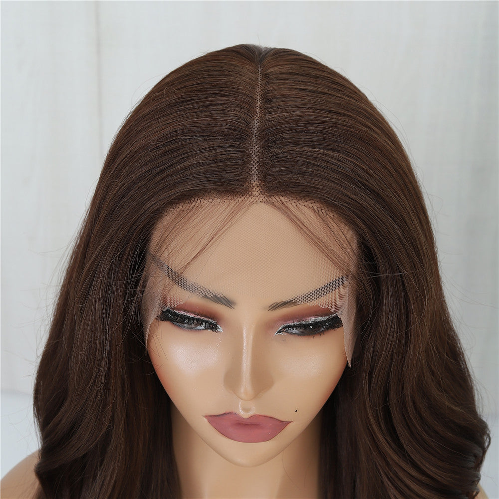 T-Part Lace Front Synthetic Brown Piano Heat Resistant Wavy Wig