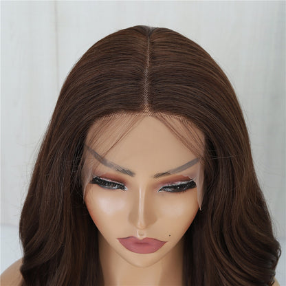 T-Part Lace Front Synthetic Brown Heat Resistant Wavy Wig