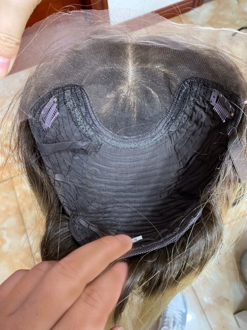 Stock Lace Top European Brown Blend with HL Bob Layer Human Hair Jewish Wigs