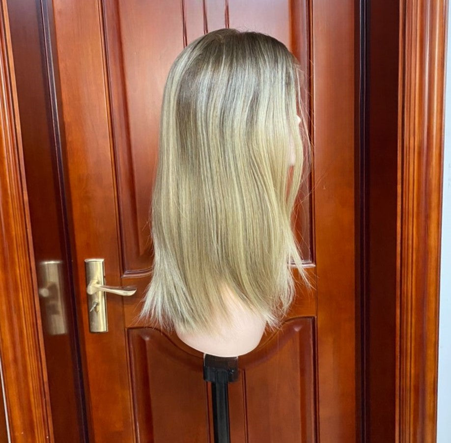 Stock Lace Top European Ash Brown Ombre Layered Jewish Wigs