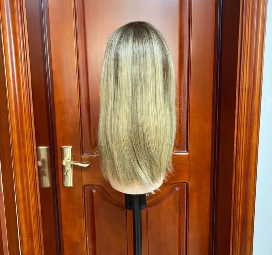 Stock Lace Top European Ash Brown Ombre Layered Jewish Wigs