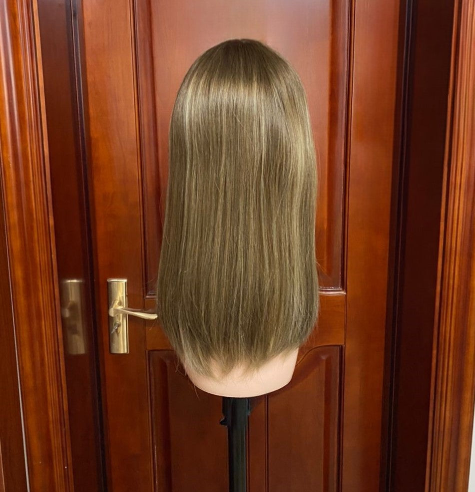 Stock Lace Top European Ash Brown Blend with HL Bob Layer Jewish Wigs