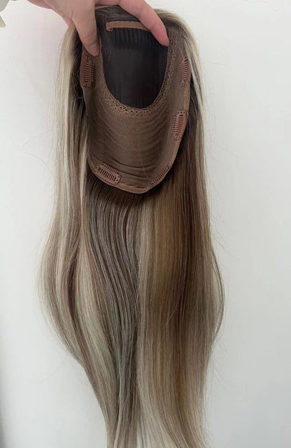 Stock European Brown Blend Ombre with HL Human Hair Silk Topper