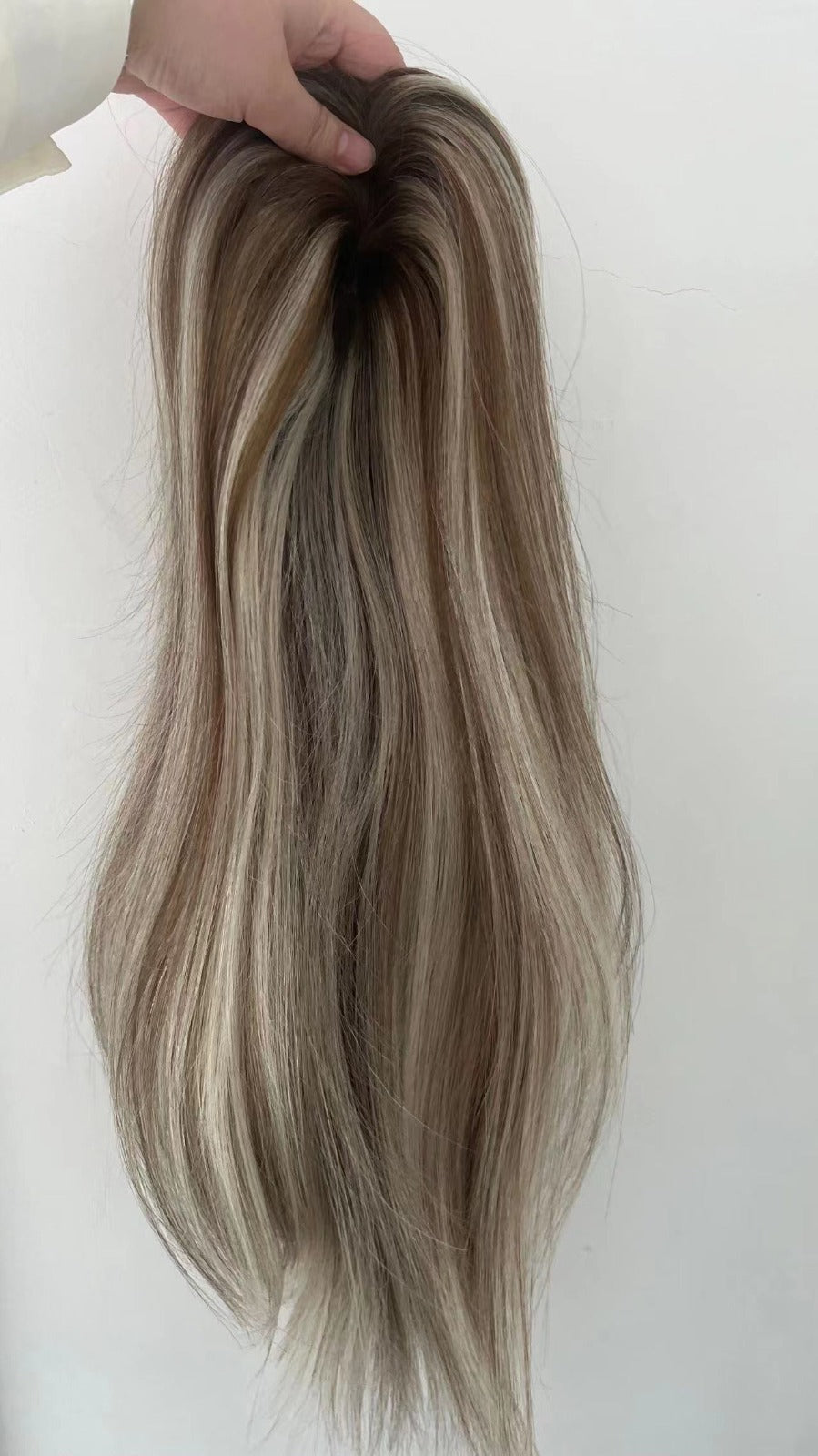 Stock European #T7/weiß gemischt T7/60 Ombré Natural Straight Double Drawn Human Hair Topper 18" mit Silk Top 130% Dichte