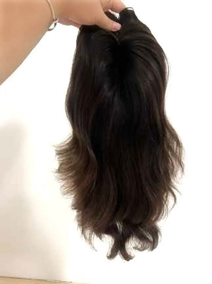 Stock European Regrrow Brown Balayage Natural Straight Double Drawn Human Hair Topper 18" with Silk Top 130% Density