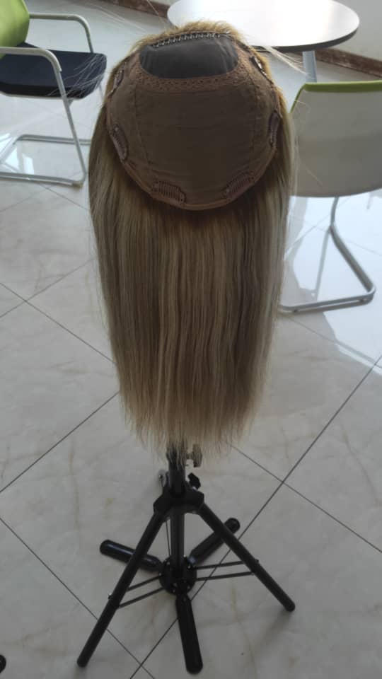 Stock European Brown Balayage Natural Straight Double Drawn Human Hair Topper 18" with Silk Top 130% Density