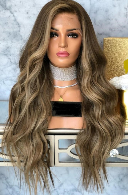 Custom Full Lace European Brown Balayage Straight/Wavy Human Hair Silk Top Wig