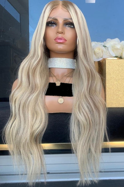 Custom Full Lace European Blonde Balayage Wavy Double Drawn Human Hair Wig