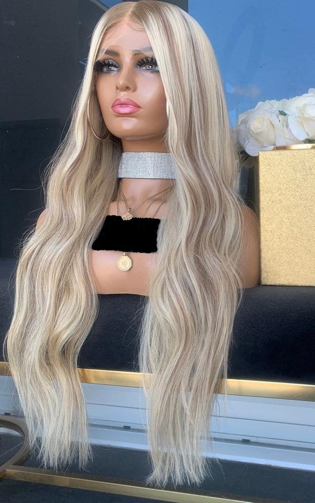 Custom Full Lace European Blonde Balayage Wavy Double Drawn Human Hair Wig