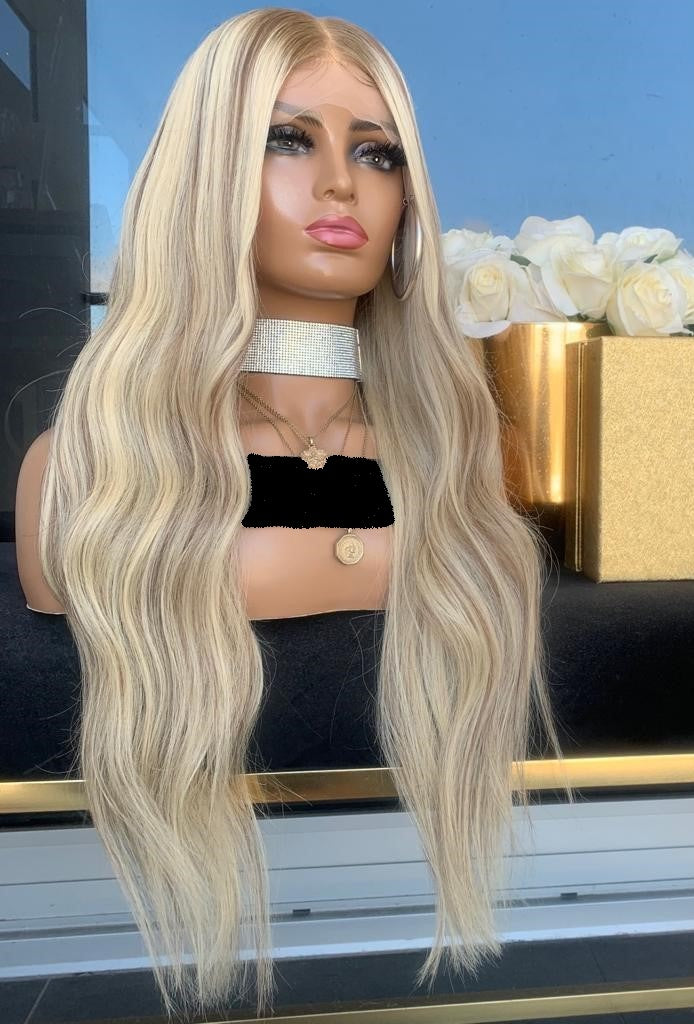 Custom Full Lace European Blonde Balayage Wavy Double Drawn Human Hair Wig