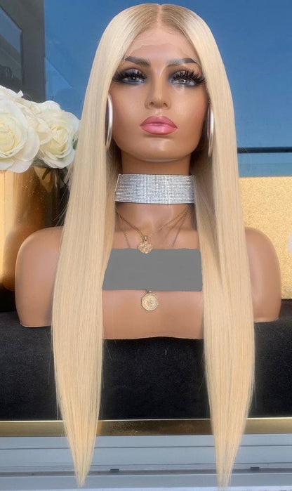 Custom Full Lace European Blonde Ombre Straight Human Hair Wig