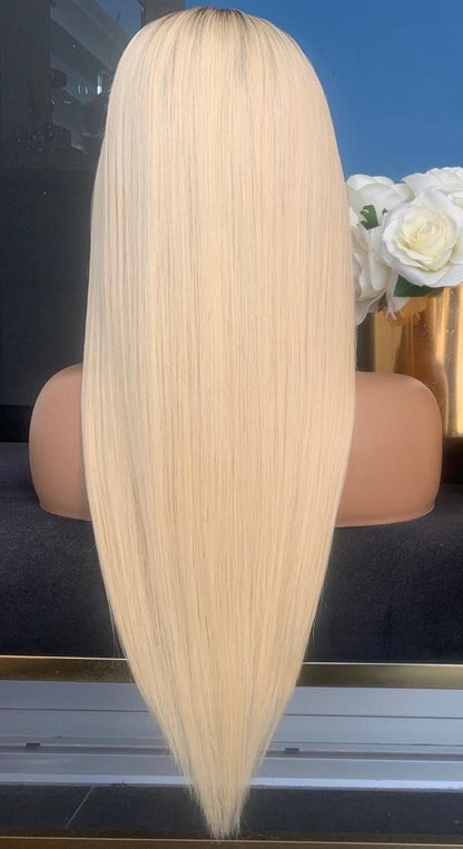 Benutzerdefinierte Full Lace European Brown Roots/Blond Ombre Glatt Echthaar Perücke 26" 180%