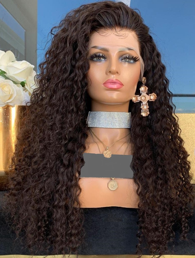 Custom Full Lace Glueless Malaysian Natural Color Kinky Curl Human Hair Wig