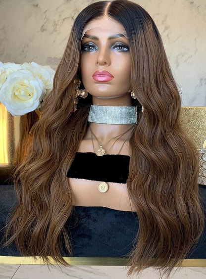 Custom Lace Front Brazilian Natural Color Ombre Wavy Human Hair Wigs