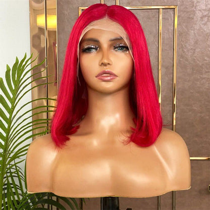 Lace Front Brazilian Wine Red Straight Bob Human Hair Wigs