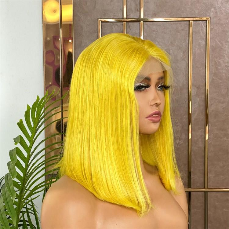 Lace Front Brazilian Yellow Straight Bob Human Hair Wigs