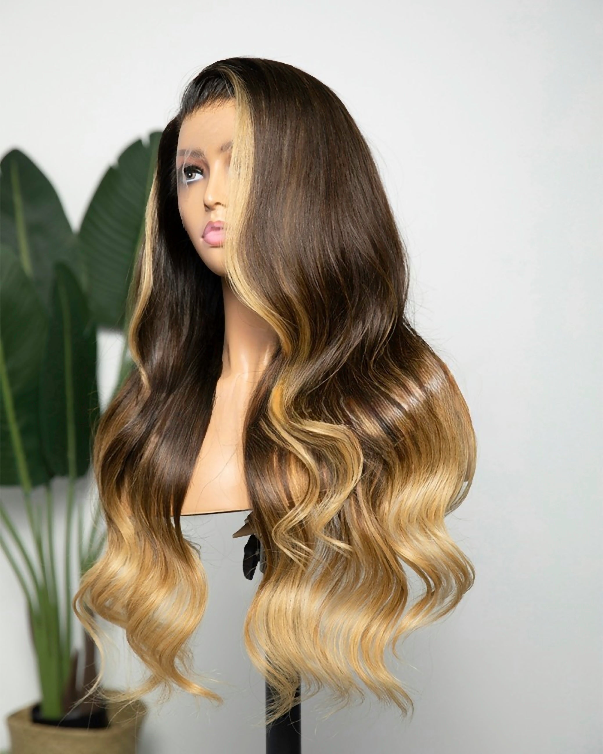 Stock Lace Front Brazilian Brown Ombre with HL Wavy Human Hair Wigs