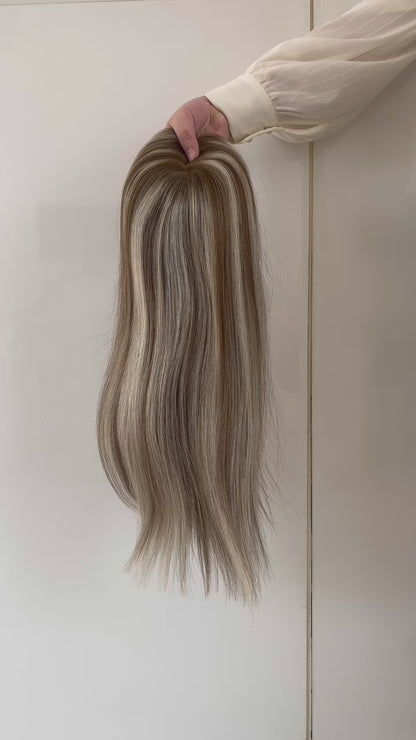 מלאי אירופאי #T7/לבן מעורב T7/60 Ombre Natural Straight כפול מצוייר טופ שיער אדם 18 אינץ' עם טופ משי 130% צפיפות