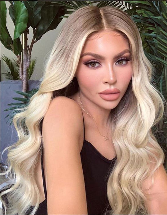 Custom HD Lace Front Brazilian Blonde Ombre Wavy Human Hair Wig