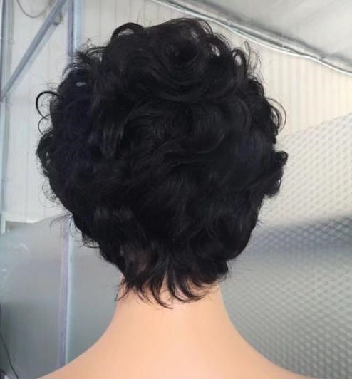 Stock Lace Front Brazilian Natural Black Natural Wave Human Hair Pixie Wig