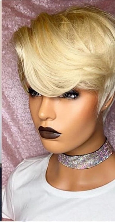 Stock Lace Front Brazilian Black/Blonde Wavy Human Hairt Pixie Wig