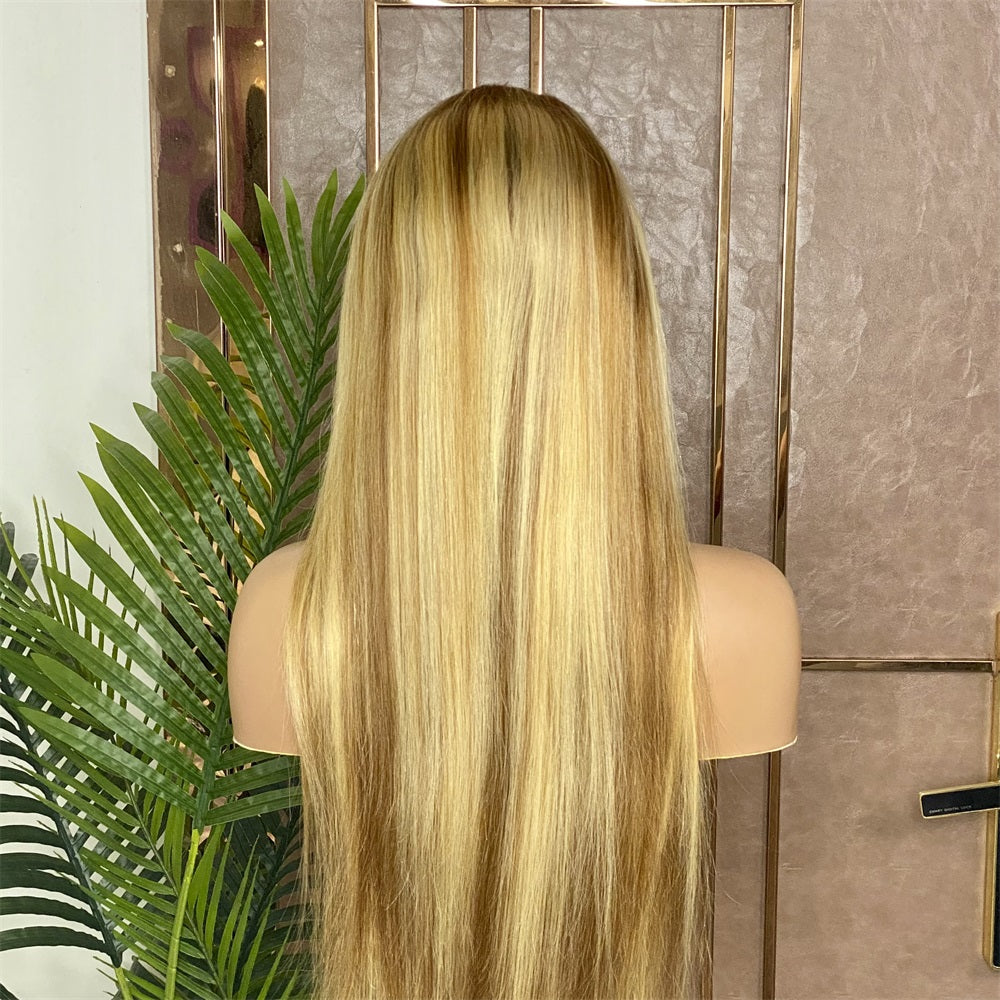 Lace Frontal Brazilian Auburn with Blonde HL Straight Human Hair Wigs