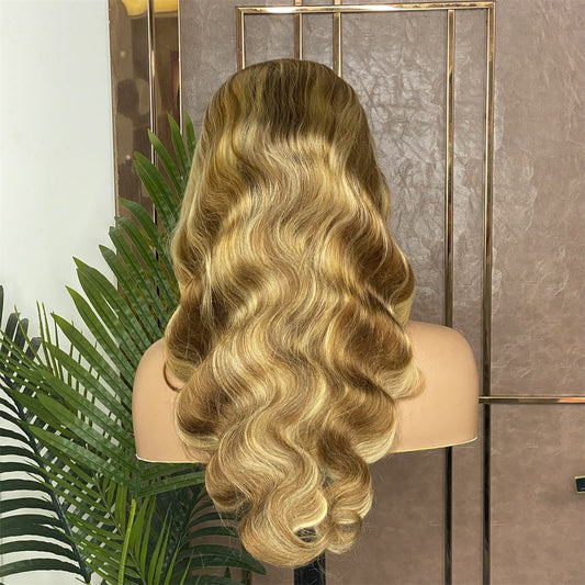 Lace Frontal Brazilian Auburn with Blonde HL Body Wave Human Hair Wigs